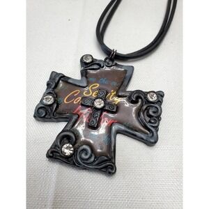 Cross Pendant Necklace Multicolor Inspirational Words & Leather Chain*Y2K Vibes*